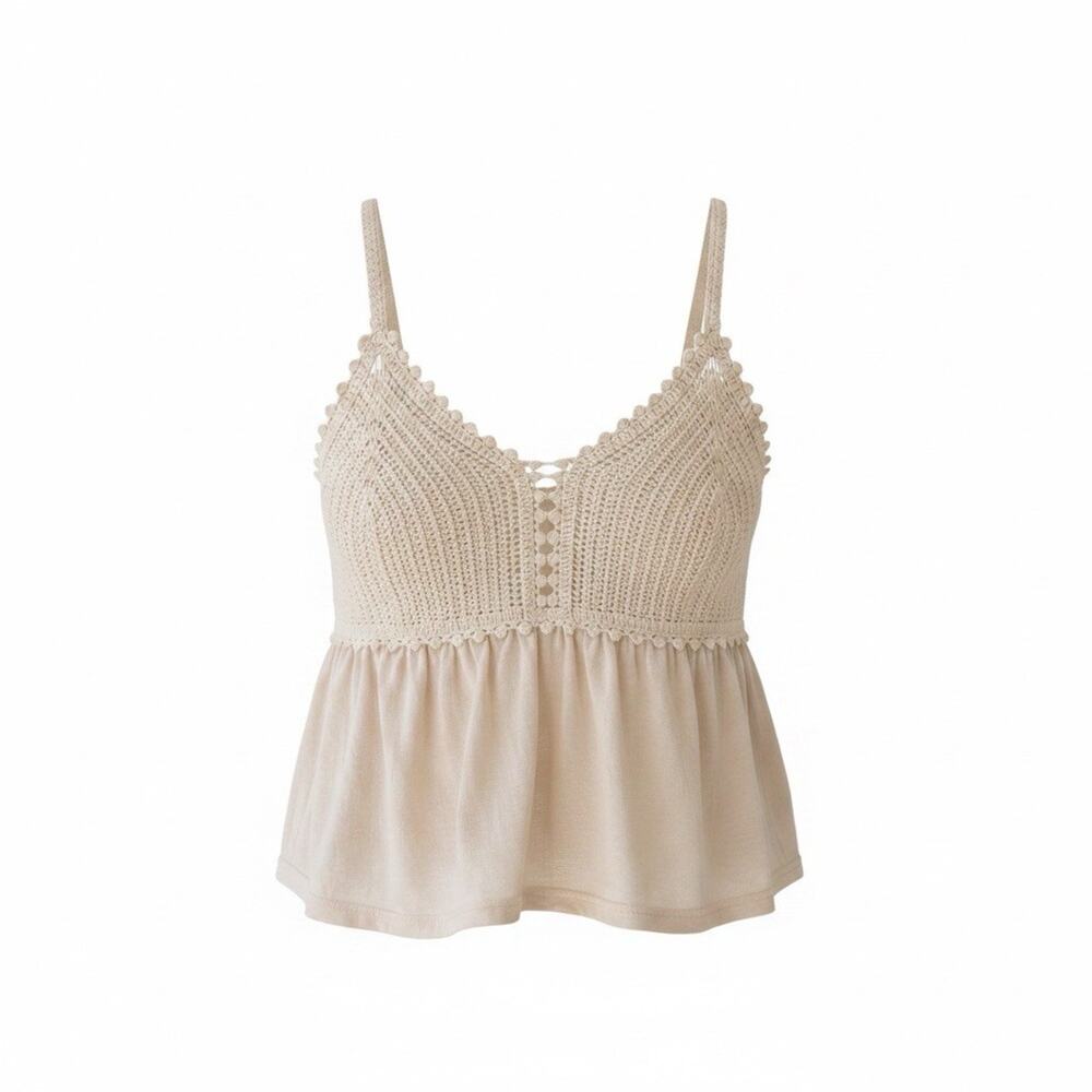Old Navy Cream Crochet Babydoll Tank Top NWT Size Small Boho Cottagecore Cami - Picture 8 of 8